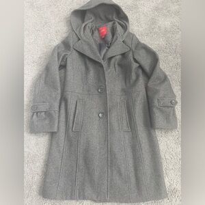 Esprit grey gray Pea Coat hood classic winter medium 6 button wool vintage